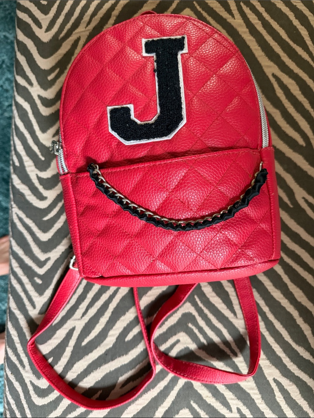 Red Quilted Mini justice Backpack with 'J' Patch